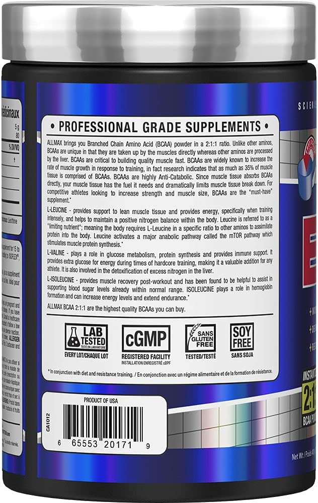 ALLMAX Nutrition - BCAA 2:1:1-100% 纯医药级 - 微粉化支链氨基酸 - 无麸质，400 克