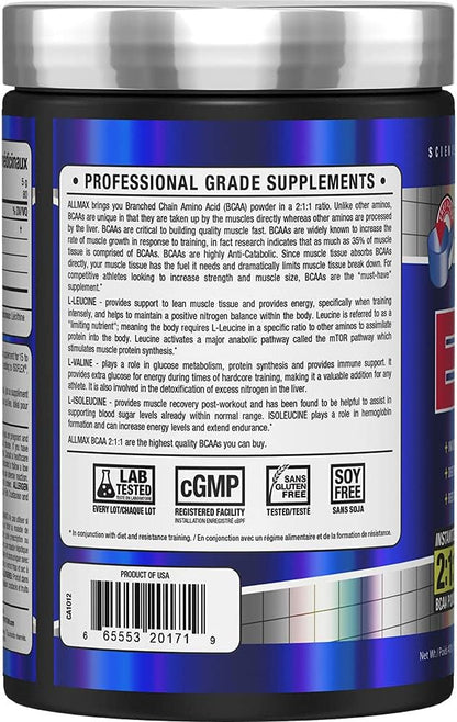 ALLMAX Nutrition - BCAA 2:1:1-100% 纯医药级 - 微粉化支链氨基酸 - 无麸质，400 克