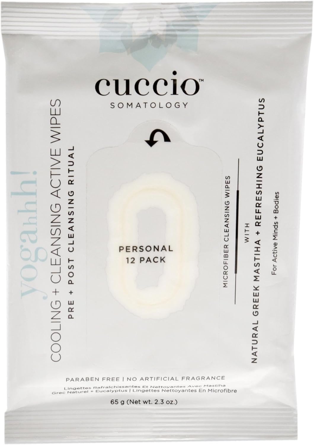 Cuccio Somatology Yogahh Cooling Plus Cleansing Wipes - Delivers Cool, Clean and Refreshed Feeling - Helps Remove Grime - Ideal for Pre and Post Workout - Vegan Formula - Paraben Free - 12 pc