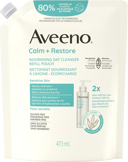 Aveeno Calm + Restore Nourishing Oat Facial Cleanser for Sensitive Skin, Gentle Gel Face Wash with Nourishing Oat & Calming Feverfew, Hypoallergenic, Fragrance- & Paraben-Free, 232mL (Packaging May Vary)