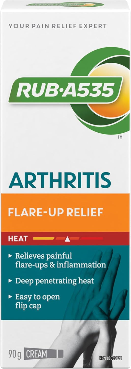 RUB A535 Arthritis Flare-Up Relief Heat Cream, Made in Canada, Deep Penetrating Heat to Relieve Pain and Inflammation, 90 g