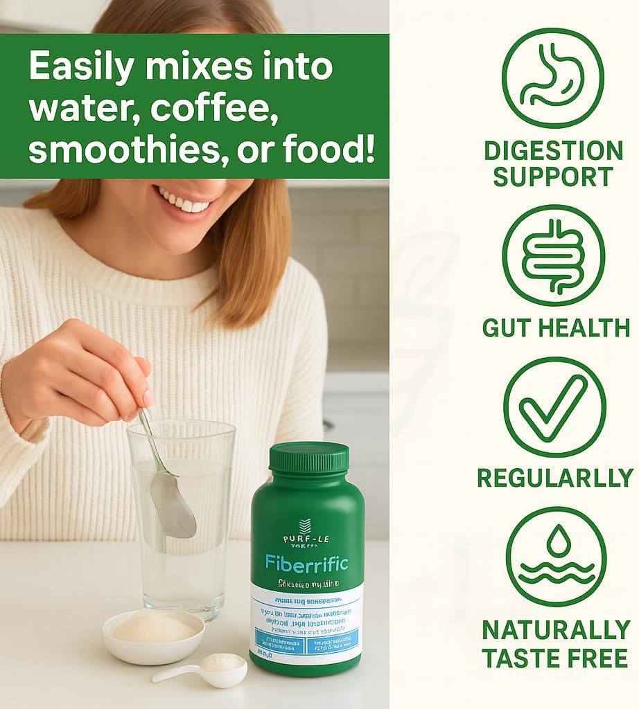 Pure-lē Fiberrific | USDA Approved | Organic Agave Inulin Prebiotic Fiber Supplement Powder | Supports Digestion, Gut & Intestinal Health, Regularity, Helps Reduce Bloating & Cholesterol | 60 Servings