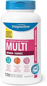 Progressive Advanced 成人女性每日複合維生素，含DIM、聖潔莓和瑪卡。支持免疫健康、能量和荷爾蒙健康，100% 完整配方，加拿大製造，120 粒