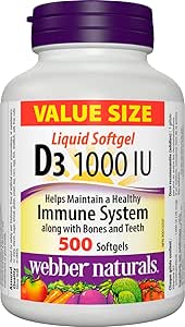 Webber Naturals 維生素 D3 1000 IU，500 粒軟膠囊，有助於骨骼和牙齒健康，保持身體健康