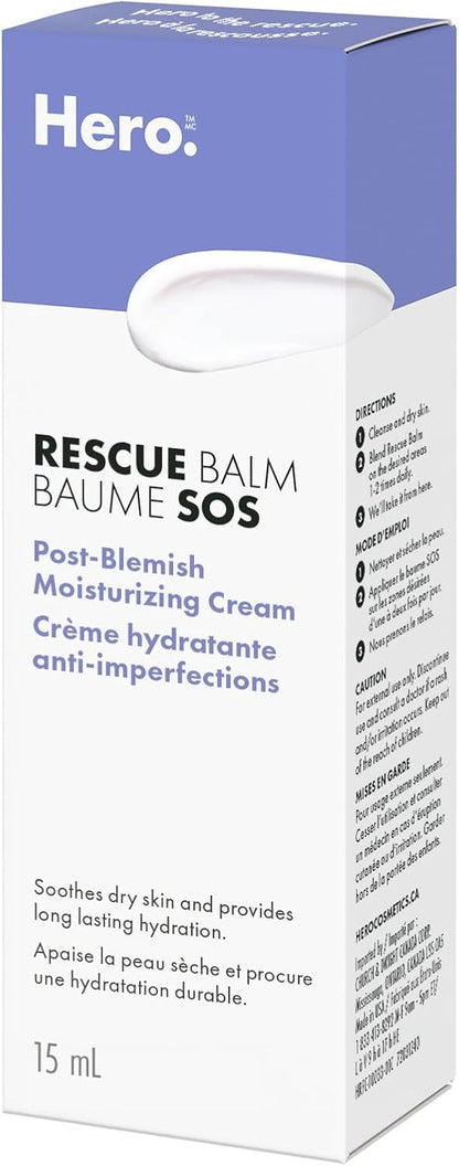 Hero Cosmetics Rescue Balm Post-Blemish Cream – Moisturizing & Soothes Dry, Sensitive Skin, Hydrating Formula, Non-Comedogenic Cream, Dermatologist Tested, 15ml (Pack of 1)