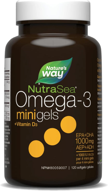 Nature's Way NutraSea Plus 維生素 D 迷你凝膠 - 1000 毫克 EPA 和 DHA，1000 IU 維生素 D3 - 支持健康的心臟和大腦，幫助強健骨骼和牙齒，幫助支持免疫系統 - 清新薄荷味健康補充劑…