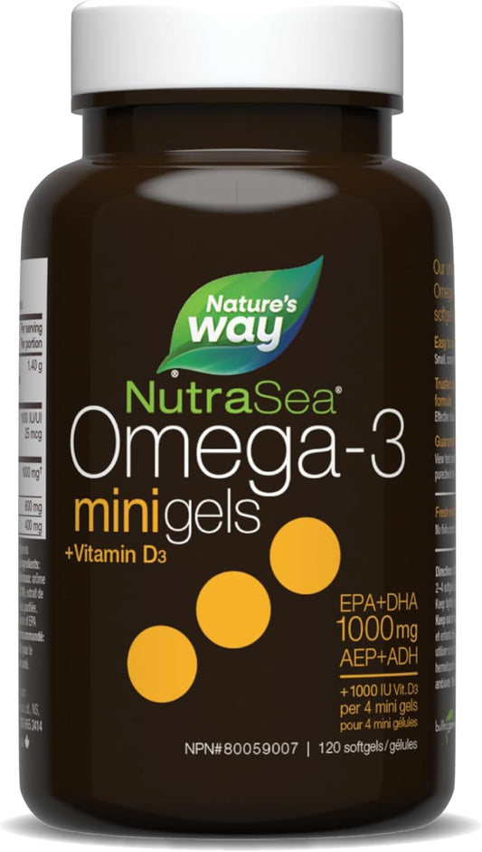Nature's Way NutraSea Plus 維生素 D 迷你凝膠 - 1000 毫克 EPA 和 DHA，1000 IU 維生素 D3 - 支持健康的心臟和大腦，幫助強健骨骼和牙齒，幫助支持免疫系統 - 清新薄荷味健康補充劑…