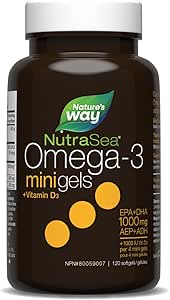 Nature's Way NutraSea Plus Vitamin D Mini Gels - 1000mg EPA and DHA, 1000 IU Vitamin D3 – Support Healthy Heart and Brain, Help Build Strong Bones and Teeth & Help Support Immune System - Fresh Mint Flavoured Health Supp…