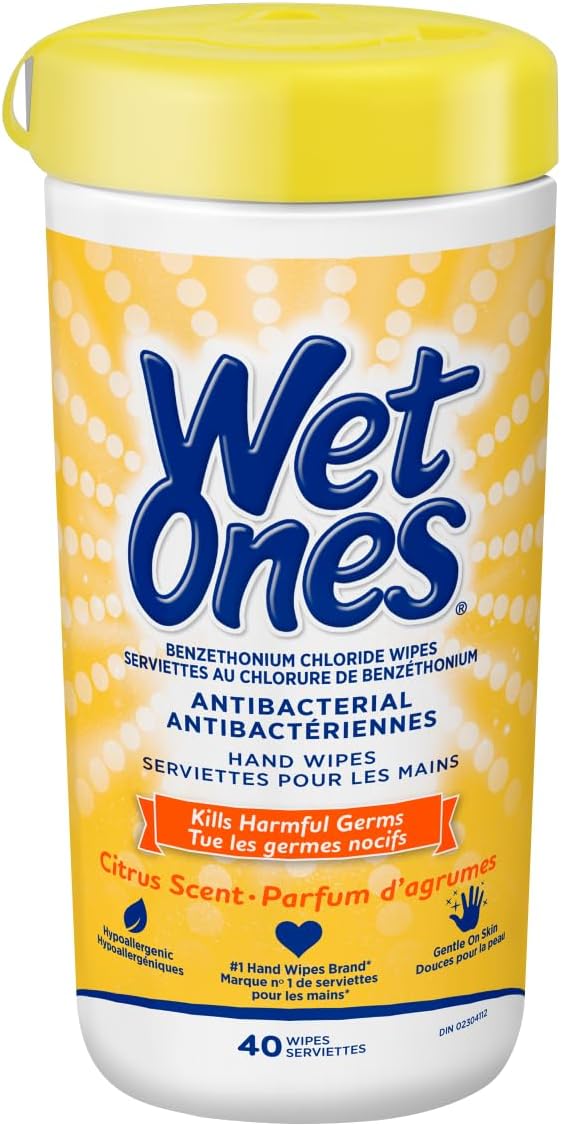 Wet Ones Antibacterial Hand Wipes, Citrus Scent, Wet Wipes, 40 Count Canister