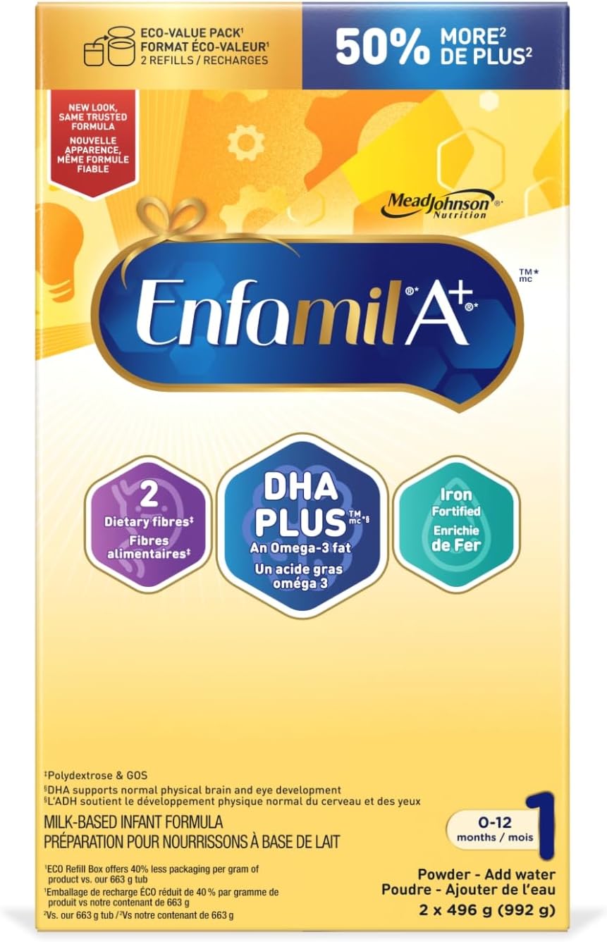 Enfamil A+, Baby Formula, Value Pack, Powder Refill, DHA (a type of Omega-3 fat) to help support brain development, Age 0-12 months, 992g