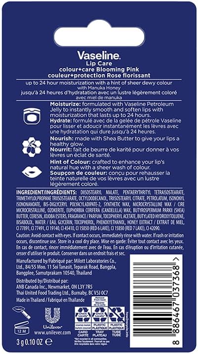 Vaseline® Lip Therapy Colour+Care Blooming Pink Tinted Lip Balm Stick, Long Lasting Moisturiation