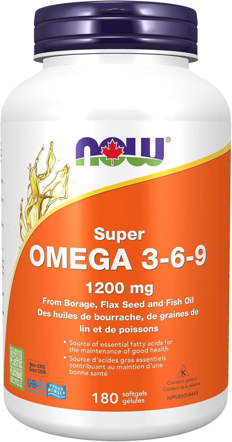 NOW Supplements, 超級 Omega 3-6-9 1200 毫克，混合魚油、琉璃苣油和亞麻籽油，180 粒軟膠囊