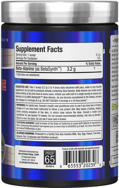 ALLMAX Nutrition - 100% 纯正强效 + 吸收 - β-丙氨酸 - 400 克