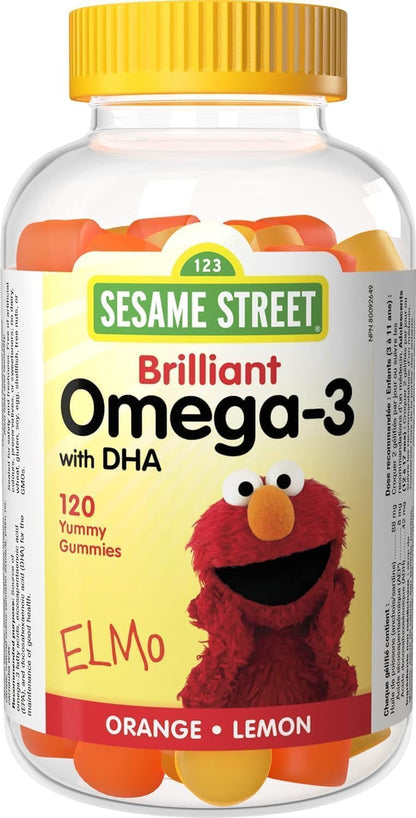 Sesame Street Brilliant Omega-3 Kids Gummy with DHA by Webber Naturals, 120 Gummies, For Children Age 3 and Up