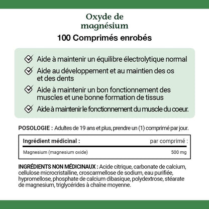 Nature's Bounty 氧化鎂 500 毫克片劑，有助於維持正常的肌肉功能，100 片