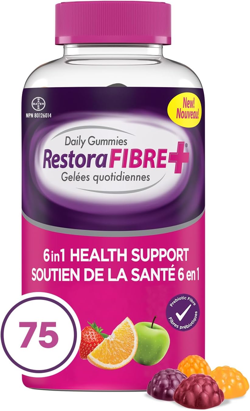 RestoraLAX RestoraFIBRE+ 6 in 1 Daily Prebiotic Fibre Supplement Gummies for Adults, Supports Health Benefits, including Regularity, Gentle Constipation Relief & Healthy Immune Function with Naturally Sourced Inulin (75 ea)