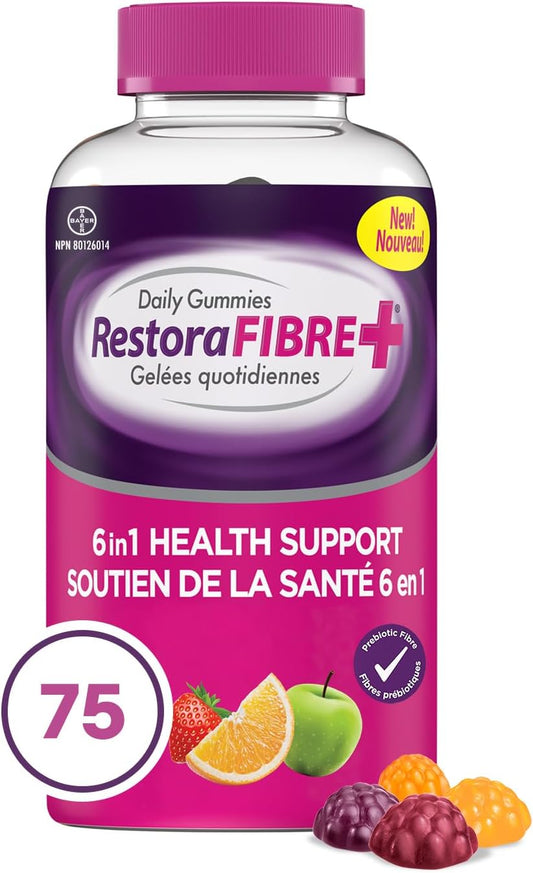 RestoraLAX RestoraFIBRE+ 6 in 1 Daily Prebiotic Fibre Supplement Gummies for Adults, Supports Health Benefits, including Regularity, Gentle Constipation Relief & Healthy Immune Function with Naturally Sourced Inulin (75 ea)