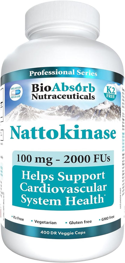Nattokinase Supplement. Non-GMO Natto Extract Enzyme. 100 mg, 2000 FUs. 400 Veggie Caps (400-day supply)