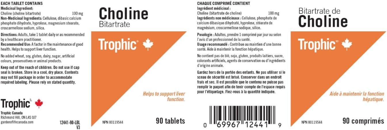 Trophic 酒石酸胆碱，90 粒