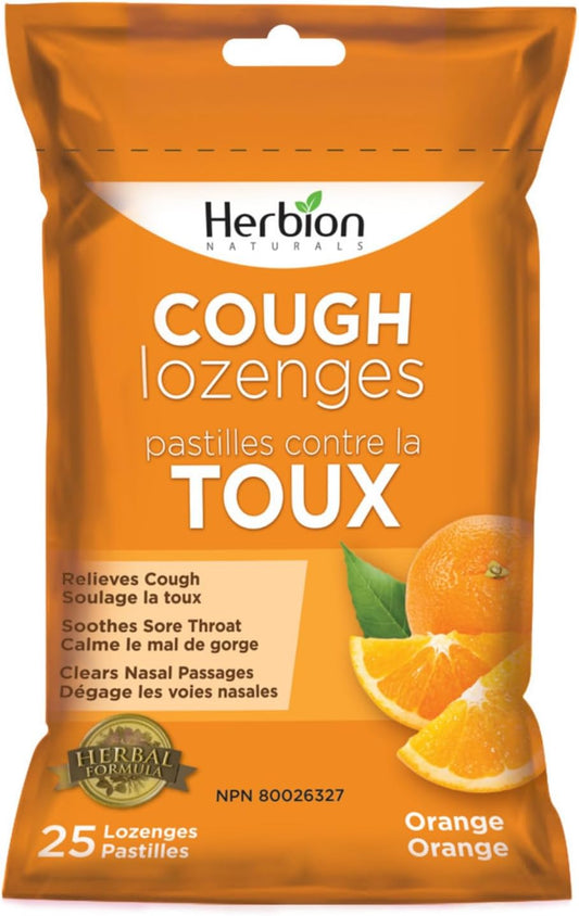 Herbion Naturals 天然橙味止咳糖，25 粒 - 缓解咳嗽、清除鼻塞、舒缓咽喉痛；适用于成人和 12 岁及以上儿童