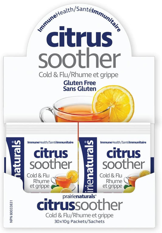 Prairie Naturals 柑橘舒缓感冒和流感热饮，增强免疫力，含接骨木果、锌、维生素 D 和 C 以及柠檬香蜂草 - 10 克 x 30 包
