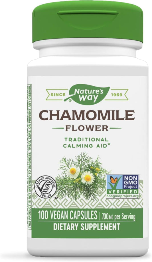 Nature's Way Premium Chamomile Flowers Capsules - Herbal Digestive Support - Non-GMO, Free from Common Allergens, 100 Vegetarian Capsules