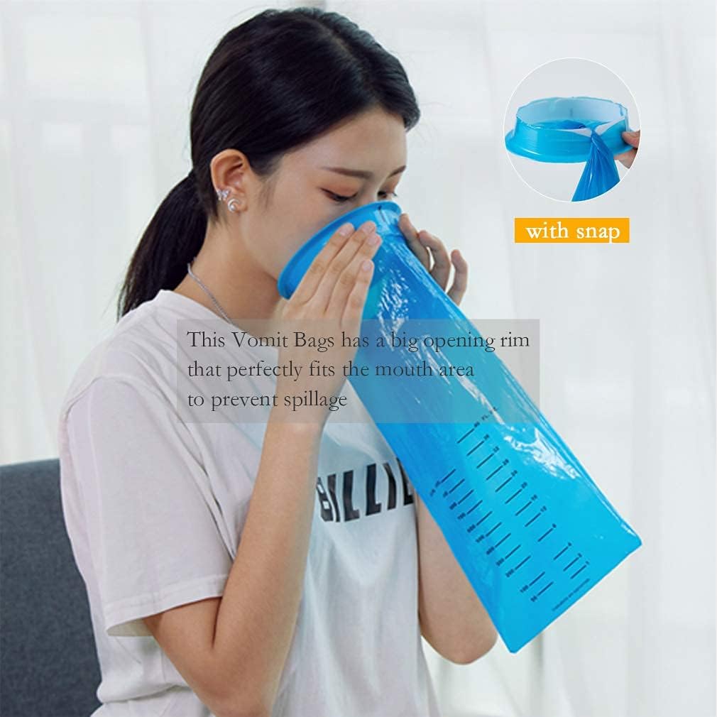 呕吐袋一次性呕吐袋 10 个装，1000 毫升蓝色高密度呕吐袋带按扣，非常适合孕吐、儿童、孕妇、晕车、晕机等