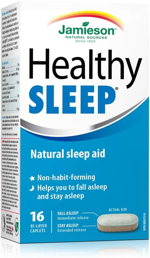 Jamieson Healthy Sleep, Timed Release Melatonin 5 mg with L-Theanine, Chamomile, Skullcap and Rhodiola, Improves Sleep Quality, Increases Sleep Time, Promotes Relaxation, and Relieve Restlessness. Vegetarian, Gluten-Free…