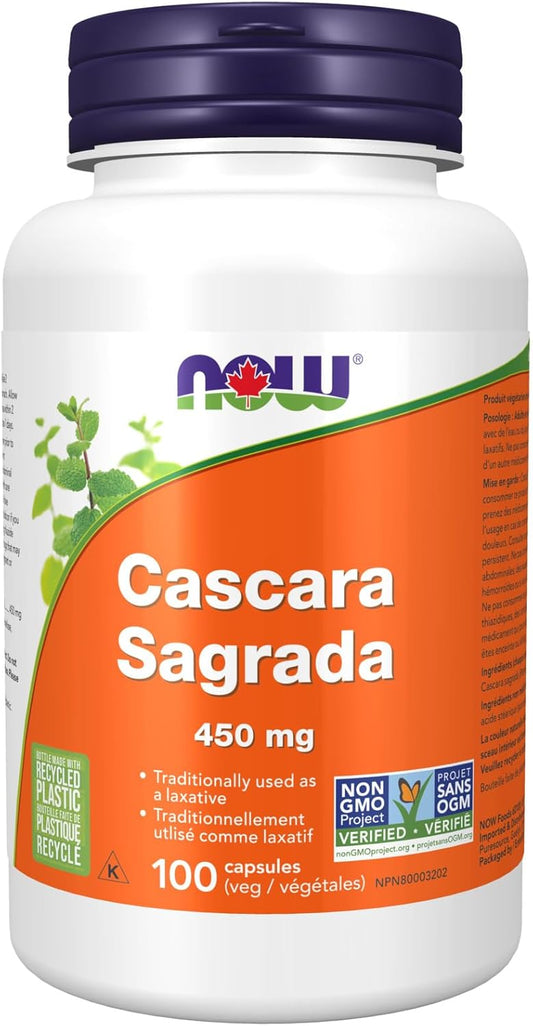 NOW Supplements, Cascara Sagrada (Rhamnus purshiana) 450 mg, Herbal Regularity, 100 Veg Capsules