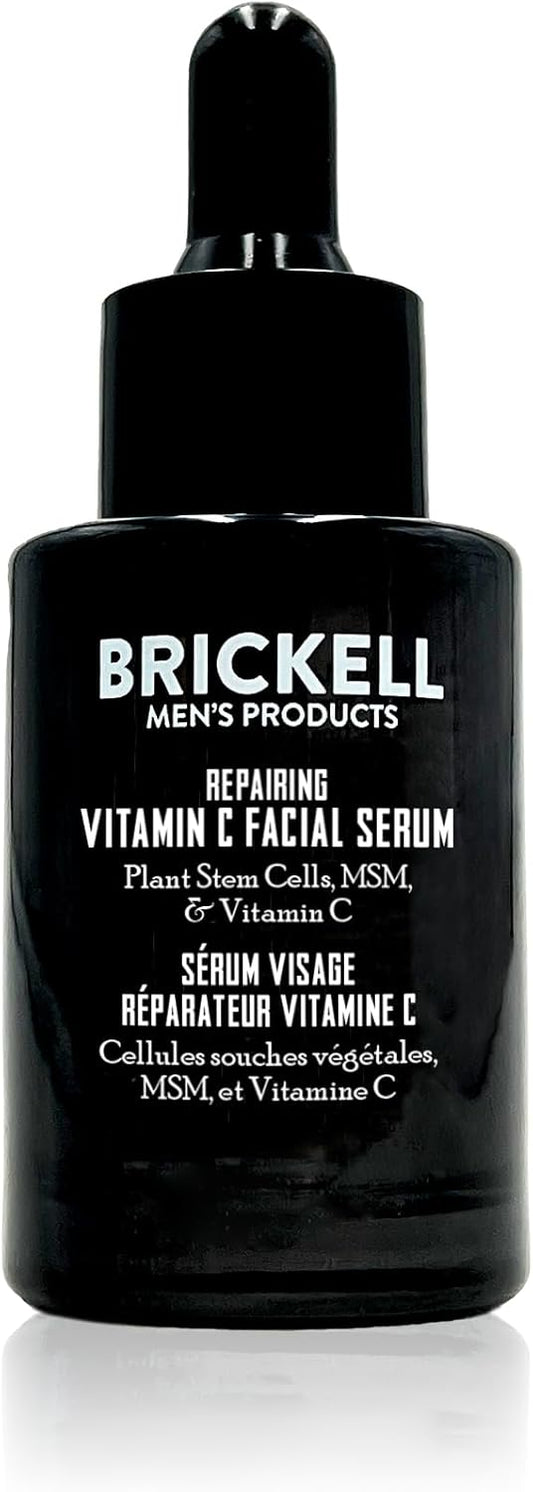 Brickell Men's Anti Aging Vitamin C Serum For Face, Repairing Night Face Serum for Men, Natural and Organic Hyaluronic Acid Serum For Face to Diminish Wrinkles and Reduce Redness, 30ml, Scented