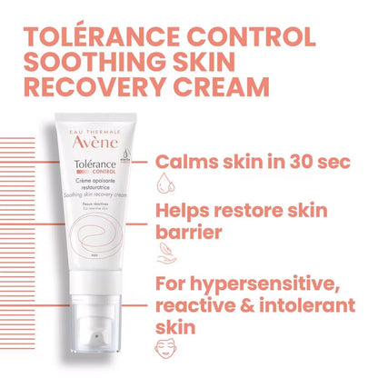 Eau Thermale Avene Tolerance Control Soothing Skin Recovery Cream, for hypersensitive, normal to combination skin, tube with sterile pump, replacing Skin RECOVERY, 40 ml