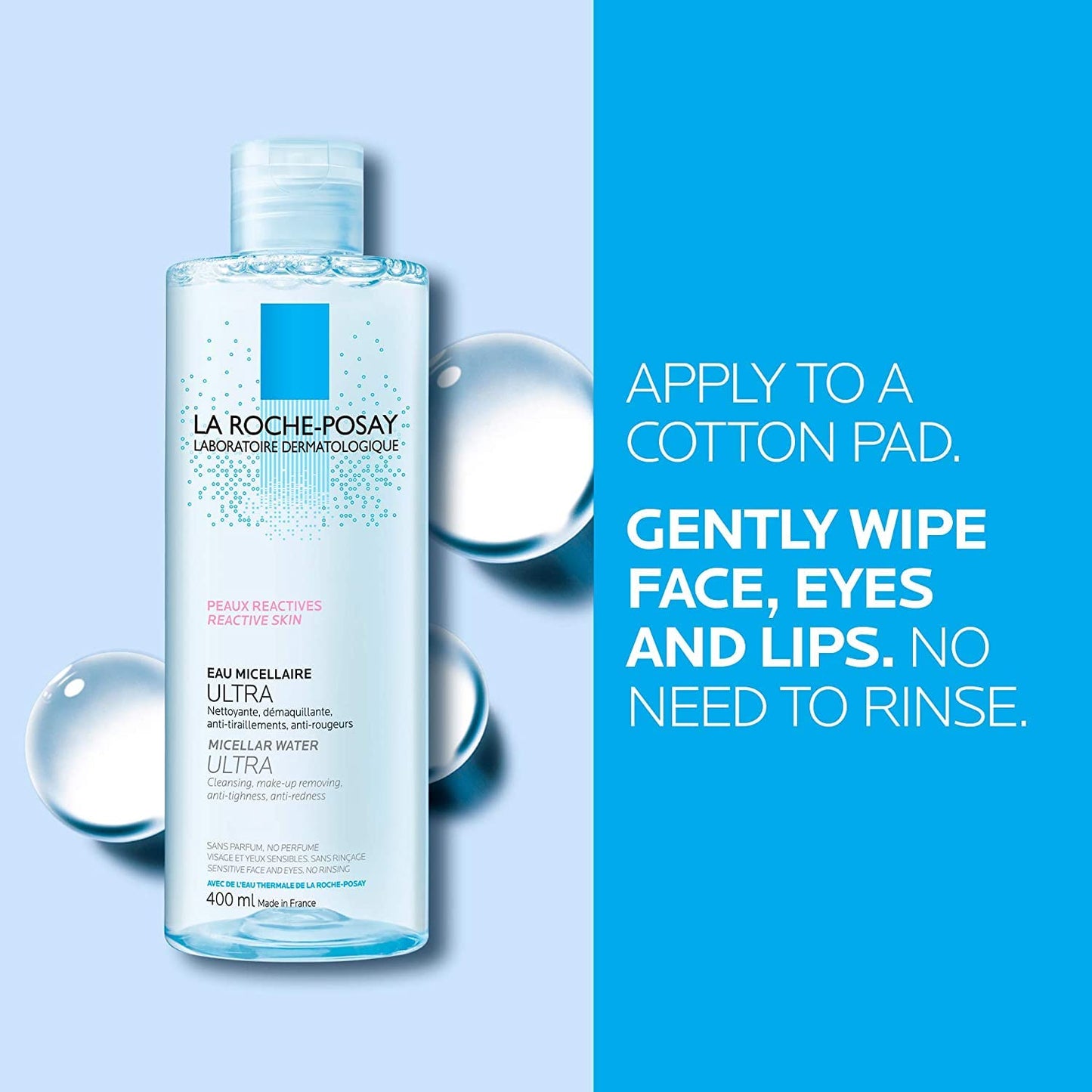 La Roche-Posay MICELLAR WATER for Ultra-Reactive & Sensitive Skin with Glycerin. Cleansing & Makeup Removing for FACE & EYES. Fragrance Free, Alcohol Free, Paraben Free, VALUE SIZE, 400ML
