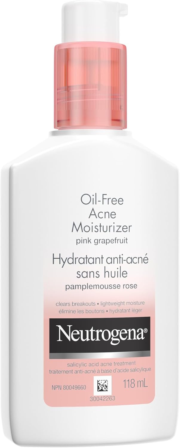 Neutrogena Acne Neutrogena Rapid clear stubborn acne Cleanser, 125 Milliliters & Acne Moisturizer, Pink Grapefruit Salicylic Acid Acne Treatment, 118 mL