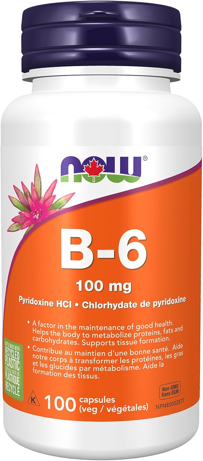 NOW Supplements, 维生素 B-6（盐酸吡哆醇）100 毫克，心血管健康，100 粒素食胶囊
