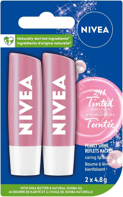 NIVEA 水潤唇膏 (2 X 4.8g) + NIVEA 珍珠亮澤潤唇膏 (2 X 4.8g) | 24 小時保濕
