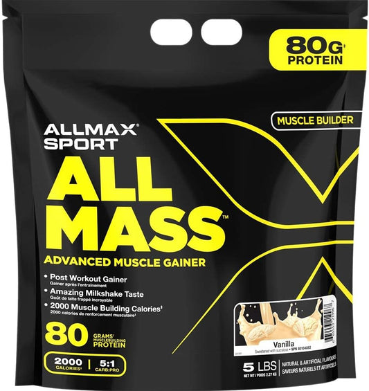 ALLMAX Nutrition Allmax - all Mass Advanced Muscle Gainer - 香草味 - 5 磅 - 2000 卡路里 - 零反式脂肪 5 磅香草味