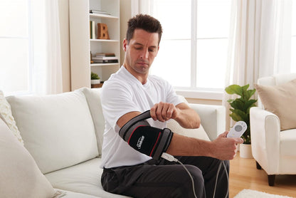 Sunbeam FlexTemp 冷熱關節敷帶，緩解疼痛，適用於肘部或膝蓋的冷熱療法，加熱墊，具有 3 種加熱設定和 2 小時自動關閉功能，灰色