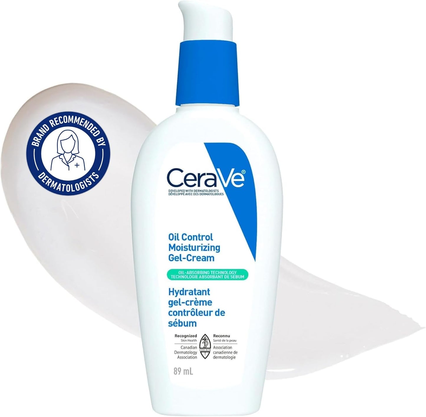 CeraVe Oil Control Moisturizing Gel-Cream for Oily & Combination Skin, 48H Hydration & 8H Shine Control, Non-Greasy, Matte Finish with Ceramides, Hyaluronic Acid & Niacinamide, Fragrance-Free, 89mL