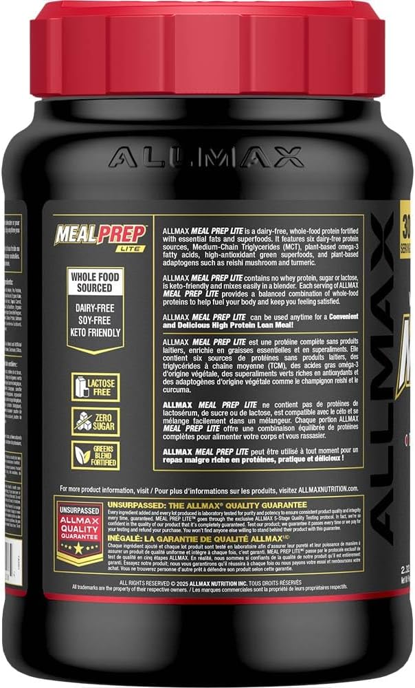 ALLMAX Nutrition MealPrep Lite 全食物蛋白粉，不含乳制品，适合生酮饮食，23 克蛋白质，30 份（双倍巧克力软糖）