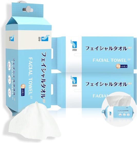 ITO Disposable Face Towel, Ultra-Soft 1-Second Quick-Dry Face Towels, Gentle for Sensitive Dry Oily Skin, Facial Towels for Daily Cleansing Makeup Removal (180 Count EF Texture)