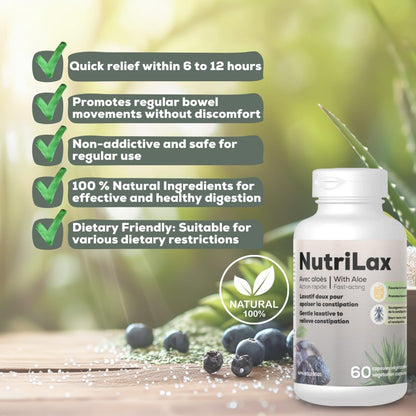 Nutrilax - 100% 天然泻药，缓解便秘，60 粒胶囊