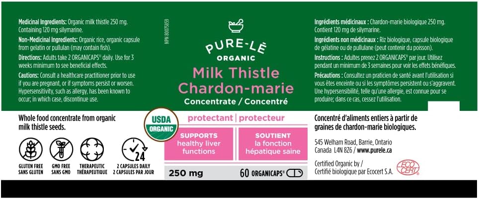 美國農業部有機奶薊草，4500毫克30倍濃縮液 - 強效配方。 60粒有機認證膠囊，強效護肝，清潔肝臟。非基因改造。易於吞嚥的膠囊！ - 加拿大製造