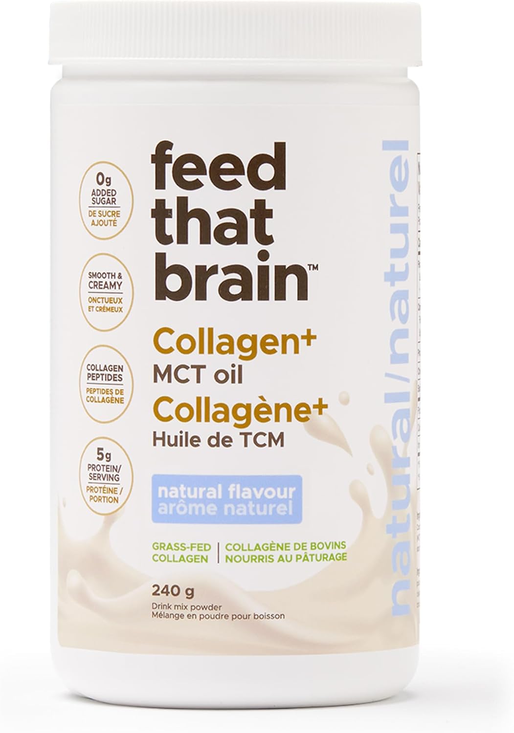 Feed That Brain Collagen Peptides Powder with MCT Oil (No Flavour) 240g, Hydrolyzed Collagen Powder for Healthy Joints, Gut, Skin