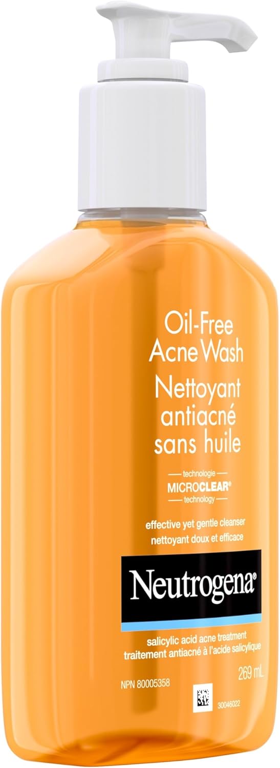Neutrogena Oil-Free Acne Wash, Facial Cleanser with 2% Salicylic Acid Acne Treatment, Daily Oil-Free Acne Face Wash for Acne-Prone Skin with Salicylic Acid, 269mL