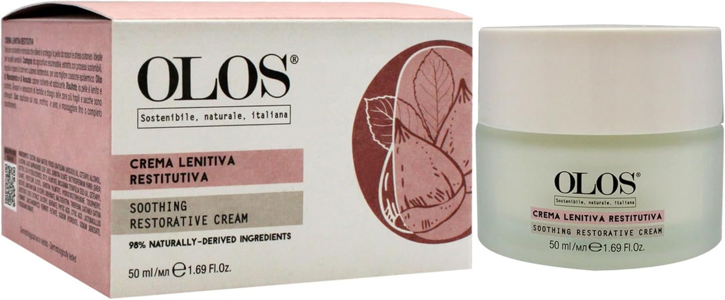 Olos Soothing Restorative Cream - Face Moisturizer - Face Lotion for Stress Signs and Redness - Face Cream with Aloe, Macadamia, Avocado Oil - 1.7 oz