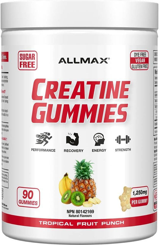 ALLMAX Nutrition 肌酸软糖 - 热带水果宾治口味 - 90 粒软糖 - 每粒含 1,250 毫克一水肌酸 - 无糖便捷性能补充剂