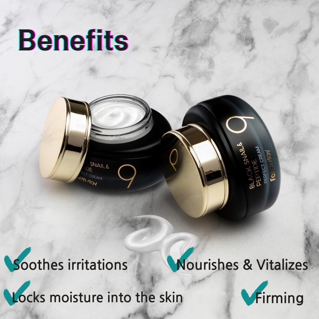 Farm Stay Farmstay Black Snail and Peptide 9 Perfect Cream - Anti Aging Cream with Peptide Formula - Fights Wrinkles and FIne Lines - Brightens Skin - 55 ml