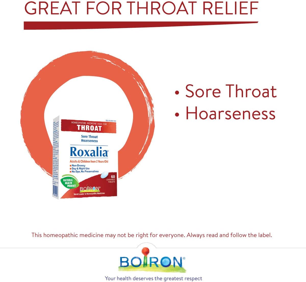 Boiron Roxalia，60 片，用于治疗喉咙痛和声音嘶哑的顺势疗法药物