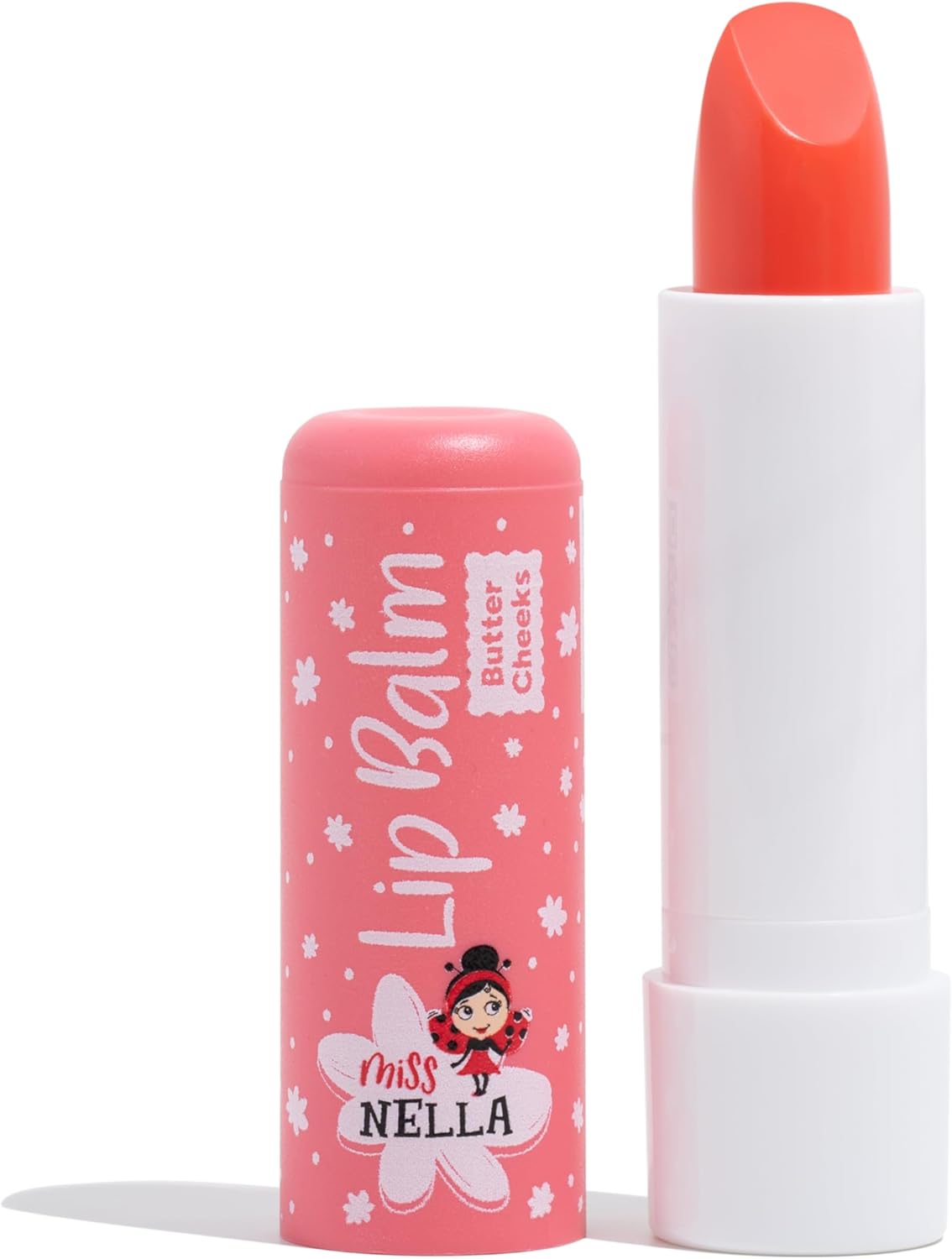 Miss Nella Nail Polis + Lip Balm set- Special Peach Glitter Nail Polish for Kids- PEACH SLUSHIE, with Peel-off, Water Based & Odour Free Formula + BUTTER CHEEKS pink hypoallergenic lip balm