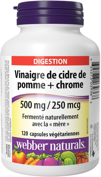 Webber Naturals PGX Daily, Softgel, 750 mg, 150 Count & Apple Cider Vinegar with Chromium, 120 Capsules, Fermented Naturally with The Mother, Digestive Support, Sugar Free, Vegan